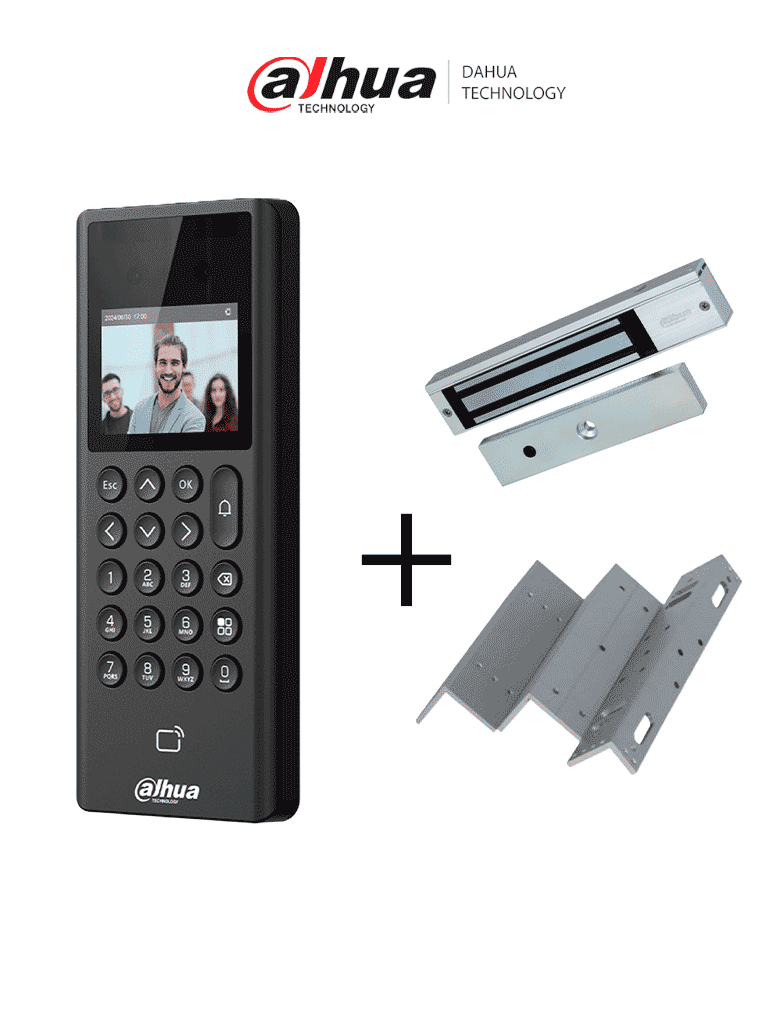 DAHUA Paquete de Control de Acceso y Asistencia con Reconocimiento Facial + Soporte en ZL + Cerradura Magnetica de 600 Lbs/ 280 Kg