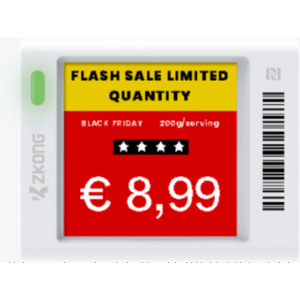 Zkong zkc15v Etiqueta Electrónica de Estantería ESL 1.5 / Pantalla EPD Gráfica Matriz de Puntos 152x152 píxeles / 4 Colores (Negro Blanco Rojo Amarillo) / BLE 5.0 con Encriptación AES-128 / Autonomía 3 Años con 4