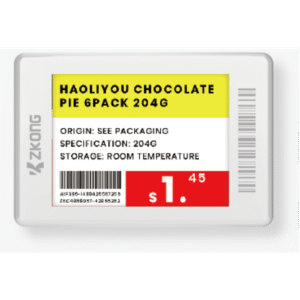Syscom zkc18b Etiqueta Electrónica de Estantería ESL 1.8 Pulgadas / Pantalla EPD a Color 224x168 píxeles / 4 Colores (Negro, Blanco, Rojo, Amarillo) / Batería 5 Años / Bluetooth LE 5.1 / Gestión en la Nube / NFC / CE ROHS FCC