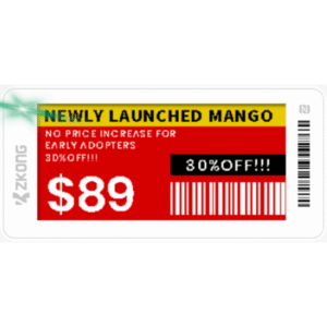 Syscom zkc21b Etiqueta de Estantería Electrónica ESL ZKE21B / Pantalla EPD 2.13 Pulgadas / Resolución 122x250 Píxeles / 4 Colores (Negro Blanco Rojo Amarillo) / BLE 5.0 con Encriptación AES-128 / Batería 5 Años / NFC / C