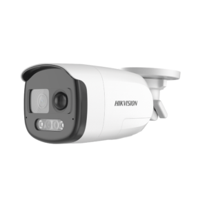 Hikvision ds2ce12df3tpirxos [ColorVu] Bala TURBOHD 2 Megapixel (1080p) / Imagen a Color 24/7 / Lente 2.8 mm / Luz Blanca 40 mts / Exterior IP67 / WDR 130 dB / Sensor PIR / Sirena Integrada / Salida de Audio Estrobo ROJO - AZUL / Micrófono Integrado