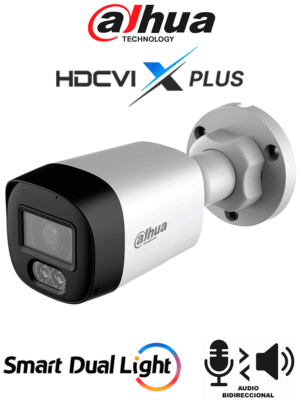 DAHUA DH-HAC-HFW1500RLN-IL-T - Cámara Bullet Full Color de 5 Megapixeles/ Audio 2 vías/ Iluminador Dual Inteligente Mediante IR y Luz Calida/ Leds para 20 Metros/ DNR Para Reducción de Ruido en Imagen/ WDR de 120 dB/ Lente de 2.8 mm/ Policarbonato #AFULL
