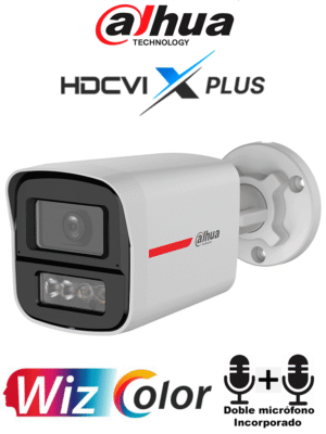 DAHUA DH-HAC-HFW1549XN-A-PRO - Cámara Bullet 5MP WizColor/Imagen 24 Horas a Color/Corrección de Dist de Imagen Mediante IA/ Iluminador Int con Luz Calida/Hasta 50m Ilumin/Doble Mic Incorp/Campo de Visión de Hasta 101°/WDR Real/Policarbonato+Metal #ANWIZ