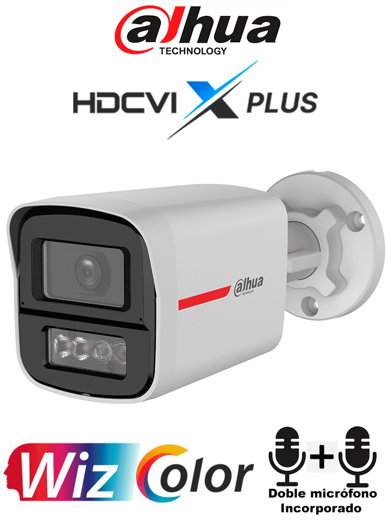 DAHUA DH-HAC-HFW1549XN-A-PRO - Cámara Bullet 5MP WizColor/Imagen 24 Horas a Color/Corrección de Dist de Imagen Mediante IA/ Iluminador Int con Luz Calida/Hasta 50m Ilumin/Doble Mic Incorp/Campo de Visión de Hasta 101°/WDR Real/Policarbonato+Metal #ANWIZ