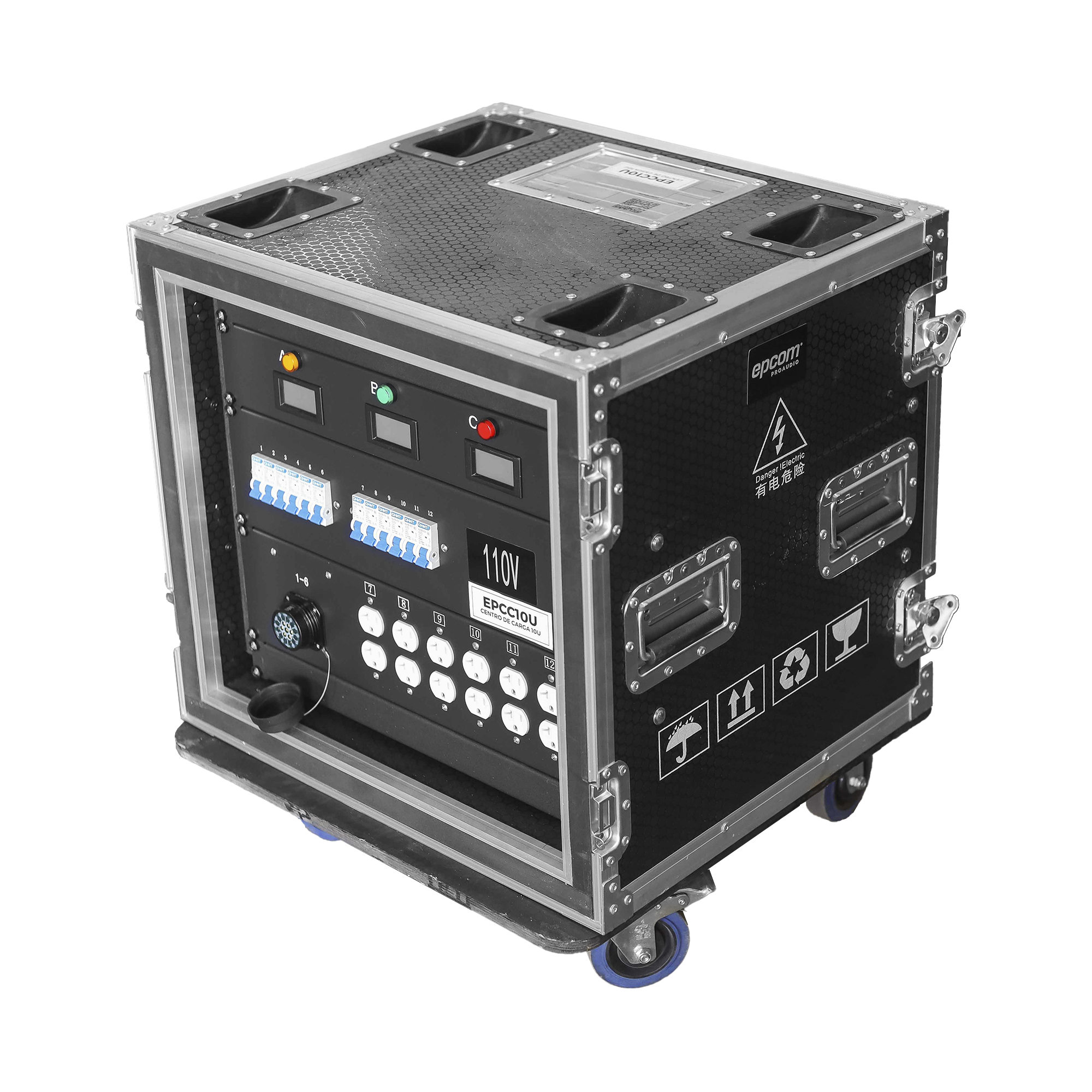 Epcom Proaudio epcc10u Centro de carga movil para instalaciones temporales con conexión TIPO socapex a 110v Y 220V | RACK 10U