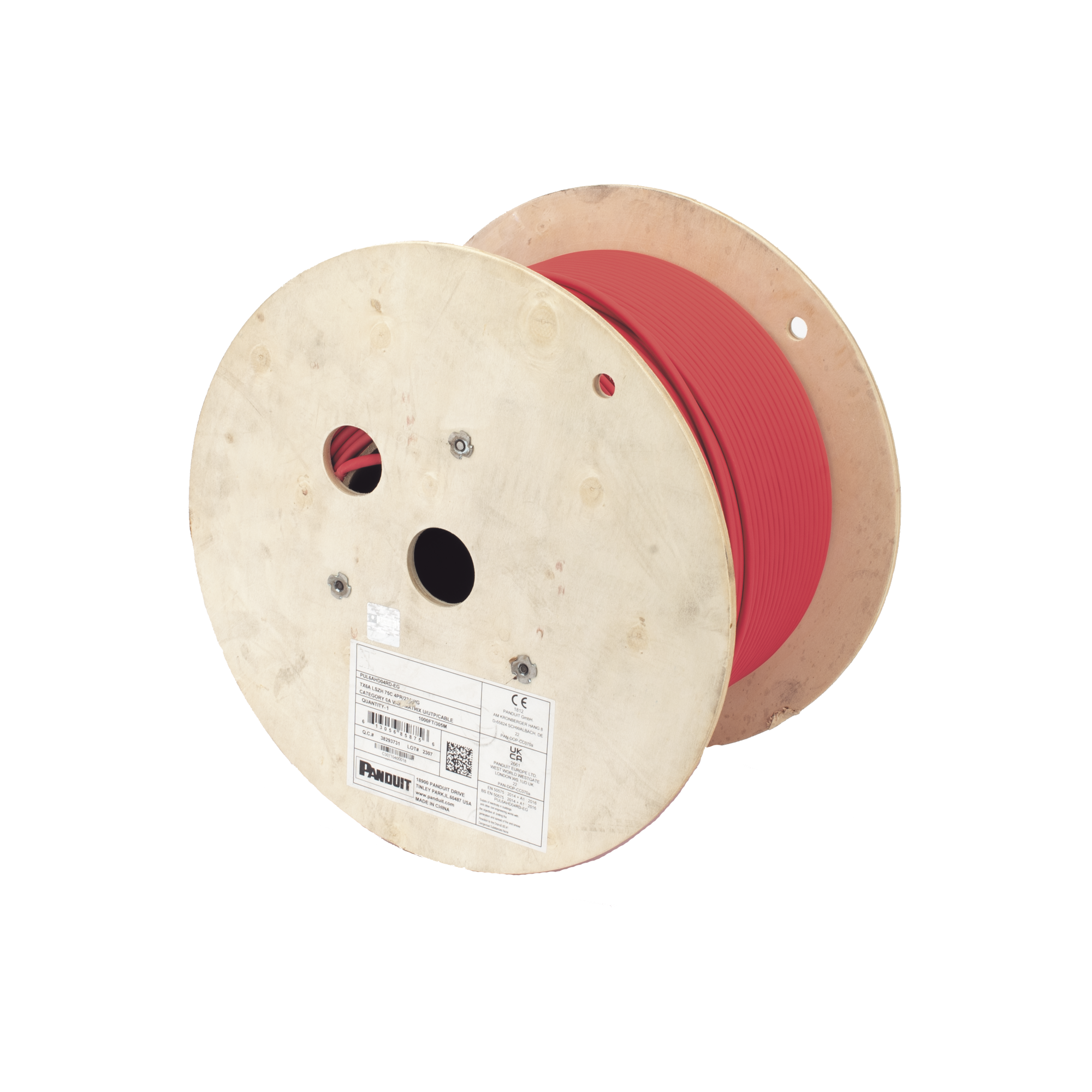 Panduit pul6ahd04rdeg Bobina de Cable UTP de 4 Pares, Vari-MaTriX, Cat6A, 23 AWG, LSZH (Libre de Gases Tóxicos), Color Rojo, 305m