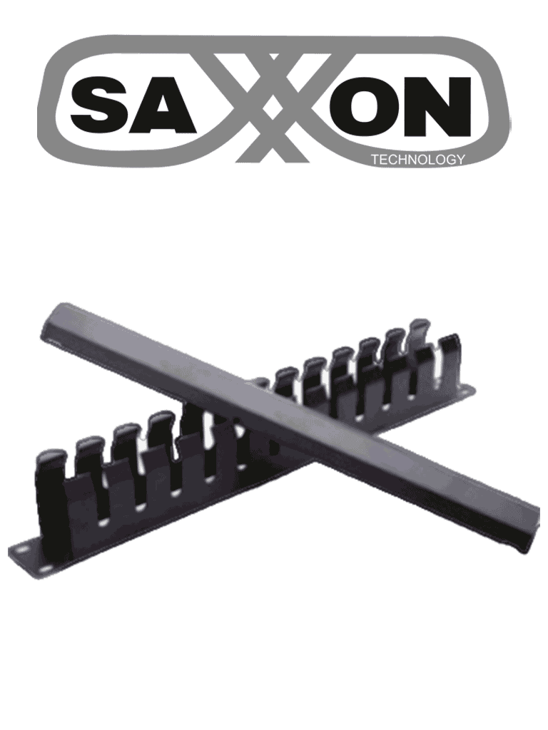 SAXXON SXORGNET24P - Organizador de cables horizontal con tapa para rack de19" / 1U / 24 posiciones / Color Negro / Tapa y Base Metálica