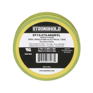 Panduit st1507566gryl Cinta Eléctrica STRONGHOLD para Aislar, de PVC, Uso Construcción General en Tierras Físicas, Grosor de 0.13 mm (5 mil), Ancho de 19.05 mm, y 20.12 m de Largo, Color Amarillo/Verde.