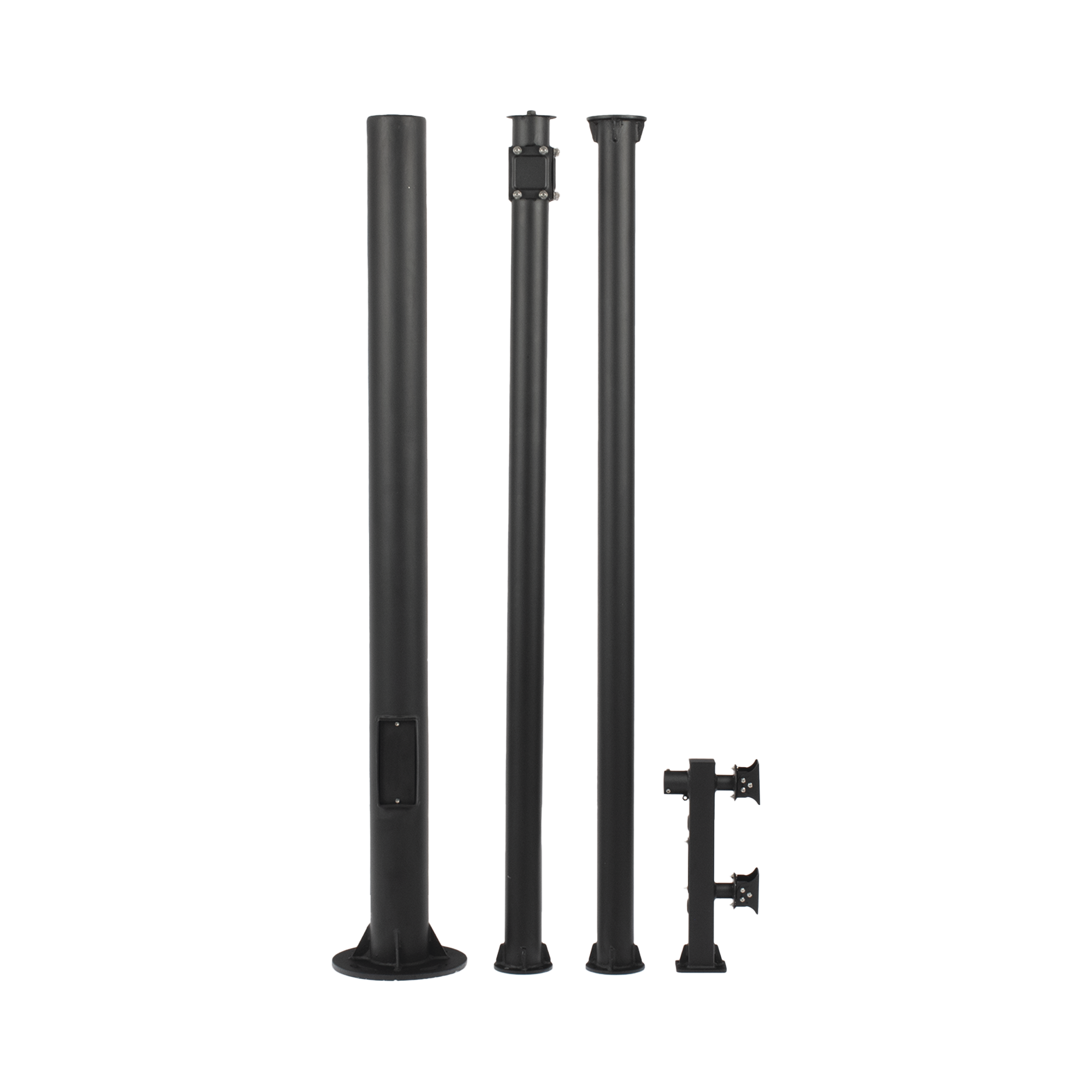 Syscom Video xgapole6ms Poste Seccionado de 6 Metros / Tubos Mas Gruesos / Especializado para la Instalación de Videovigilancia / Incluye Base de Cimentación y Brazo para Cámara PTZ / Color Negro