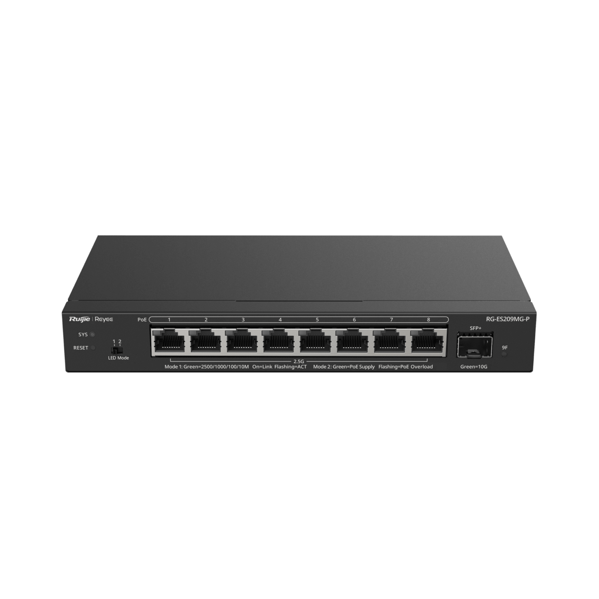 Ruijie rg-es209mg-p Switch Administrable Capa 2 con PoE++ Multi-Gigabit, 8 puertos 2.5Gb y 1 SFP+ 10G, hasta 130w estándar 802.3bt
