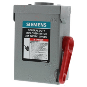 Siemens gnf221ra Interruptor de seguridad cerrado de doble ruptura. Interruptor de serie A, 2 polos, 2 hilos sin fusible, uso general. Nema 3R