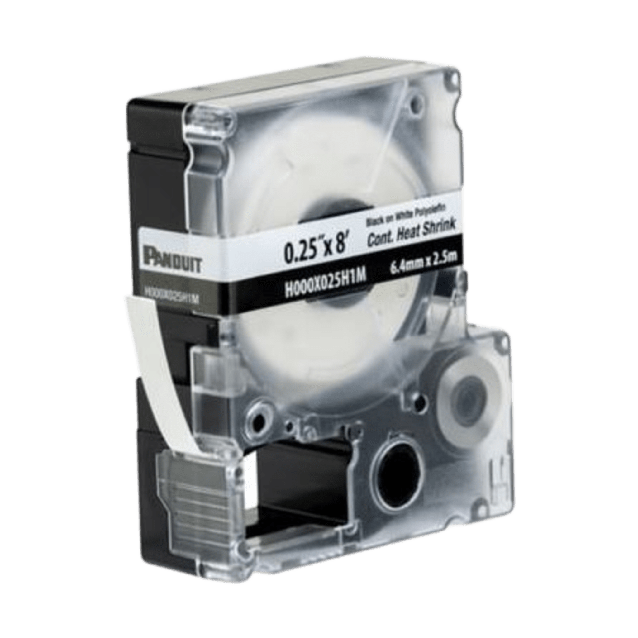 Panduit h000x025h1m Casete de Etiquetas de Poliolefina de Cinta Continua, Tubo Termocontráctil, 6.4 (0.25 in) mm de Ancho y 2.4 m de largo, para cables de calibre 22-18 AWG, Color Blanco