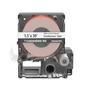 Panduit t150x000bwmwh Casete de Etiquetas de Vinilo de Cinta Continua, Color Negro Sobre Rojo, Uso Interior/Exterior, 35.8 mm de Ancho x 9 Metros de Largo