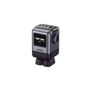 Ugreen 45514b Cargador RobotGaN de 100W Serie UNO | 4 Puertos de Carga Rápida | 3 USB-C | 1 USB-A | PD 3.0 | QC 4.0 | Carga Inteligente | Tecnología GaN II | Zapato Magnético Extraíble | Carcasa Ignifuga | Pantalla LED