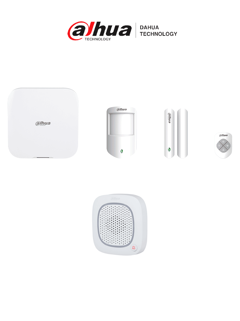 Dahua dhca-ias DAHUA DHCA-IAS - Paquete para certificación de sistemas de alarmas inalámbricas de Dahua, Incluye: panel de alarma HUB 2.0, sirena intercomunicadora, control remoto, sensor de movimiento y contacto magnético