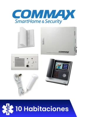 Commax enfermeriapack COMMAX ENFERMERIAPACK - Paquete de solución de enfermería para 10 habitaciones de Hospital / Incluye unidad central, unidad de enfermería, 10 subestaciones de cama, 10 botones pulsadores, 10 Botones de Emergencia, 2 luces de corredor