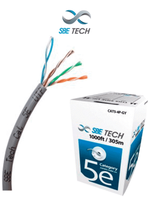 Sbe Tech sbe-utpc5ecu-gy SBETECH SBEUTPC5ECUGY - Cable UTP Cat5e, caja de 305 metros, 100% cobre, color gris, 4 pares, 24 AWG