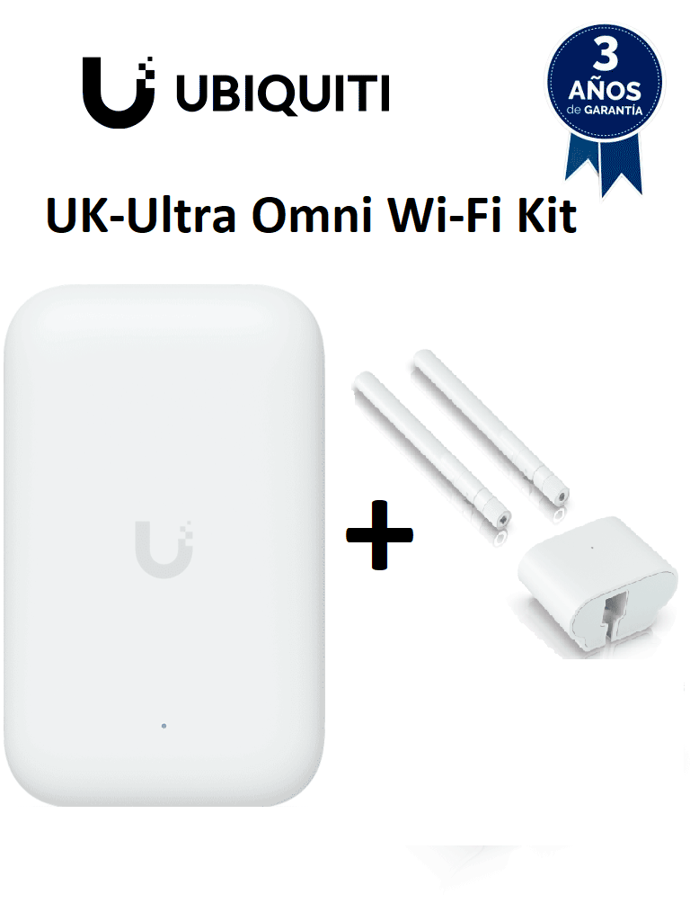 Unifi uk-ultra omni wi-fi kit UBIQUITI UK-Ultra Omni Wi-Fi Kit - Solución de alta cobertura 360° con antenas omnidireccionales resistentes al agua, compatible con UniFi UK-Ultra. Ideal para ampliar señal Wi-Fi en exteriores e interiores con rendimiento estable y profesional.