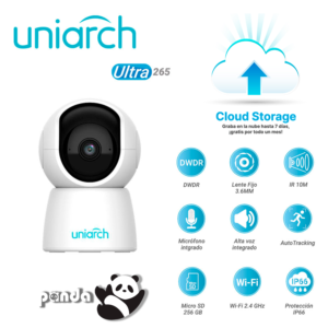 CAMARA IP MINI PT UNIARCH UHO-S2E / 2MP / ULTRA 265 / 5 VCC / DWDR / LENTE FIJO DE 3.6 MM / IR HASTA 10 M / MICROFONO Y ALTAVOZ INTEGRADO / HUMAN BODY DETECTION / AUTOTRACKING / RANURA PARA MICRO SD HASTA 256 GB / /WIFI 2.4 GHZ / IP66