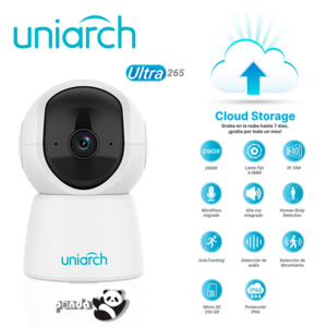 CAMARA IP MINI PT WIFI UNIARCH UHO-S2E-M3 / 3MP / ULTRA 265 / DC 5V/1A / DWDR / LENTE FIJO DE 4.0 MM / IR HASTA 10M / MICROFONO Y ALTAVOZ INTEGRADOS / HUMAN BODY DETECTION / AUTOTRACKING / DETECCION DE AUDIO / DETECCION DE MOVIMIENTO / RANURA PARA MICRO SD HASTA 256 GB / IP66