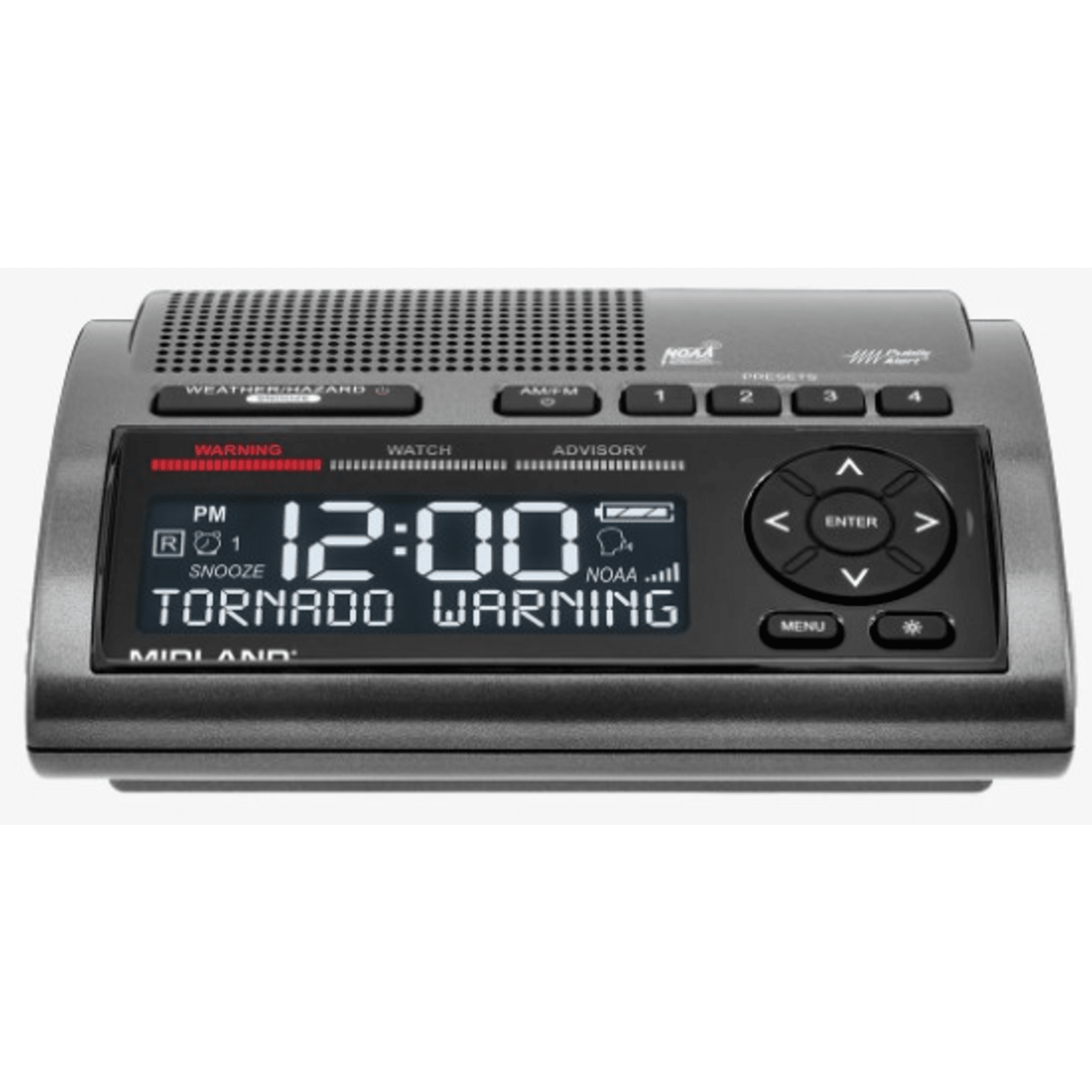 Midland wr400 Radio de Alerta Meteorológica WR400 / 7 Canales NOAA y Environment Canada / Almacena 10 Alertas / Sirena de 85 dB / Reloj Dual con Alarma / Carga USB / Certificado Public Alert
