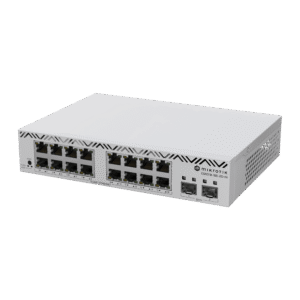 Mikrotik css318-16g-2s+in Switch MikroTik con 16 Puertos Gigabit Ethernet / 2 Puertos SFP+ 10G / Filtrado MAC y VLANs / SwOS Configuración Web