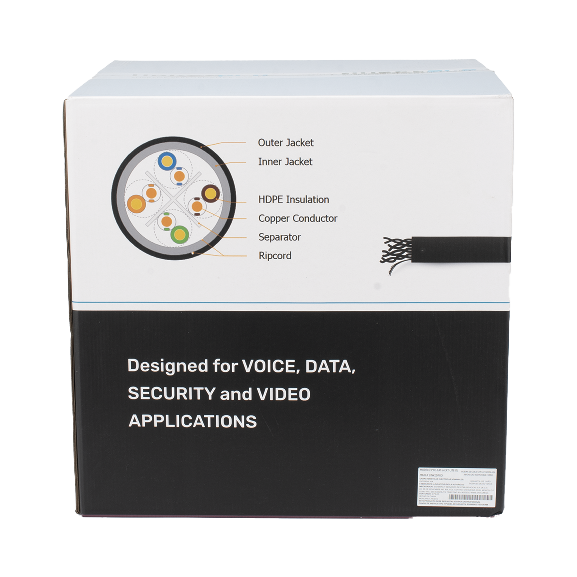 Linkedpro By Epcom pro-cat-6-ext-lite-dj Bobina de Cable UTP 305 Metros (1000 Pies), Cat6 con Doble Forro, para Exterior, Climas Extremos, Color Negro