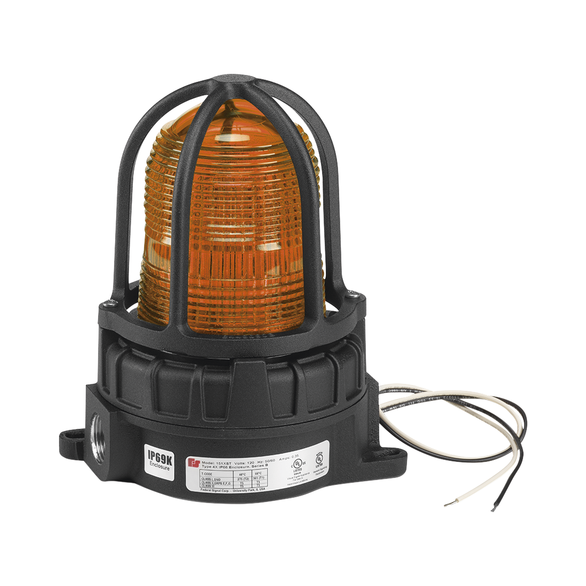 Federal Signal Industrial 191xls-024-a Luz de advertencia LED para ubicaciones peligrosas, montaje para superficies, 24 VCD, color Ámbar