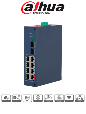 DAHUA DH-CHS4210-8GT-110 - Switch PoE Gigabit/ 8 Puertos PoE GE/ 2 Puertos Uplink SFP/ 1 Puertos Uplink RJ45 GE/ 120 Watts Totales/ 2 Ptos Hasta 90W/ Administrable en la Nube por Dolink Care/ Switching 33 Gbps
