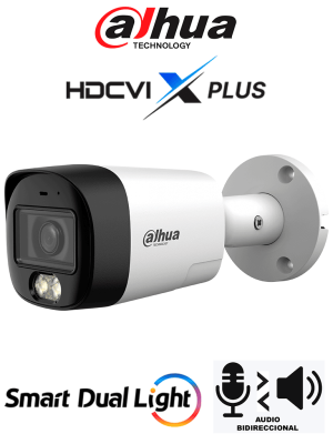 DAHUA DH-HAC-HFW1200RMN-IL-T - Cámara Bullet de 2 MP/ HDCVI X PLUS/ Audio Bidireccional/ Iluminación Dual Inteligente Hasta 30m/ Iluminación Mediante IR & Luz Cálida/ Reducción de Ruido 3D NR/ Metálica