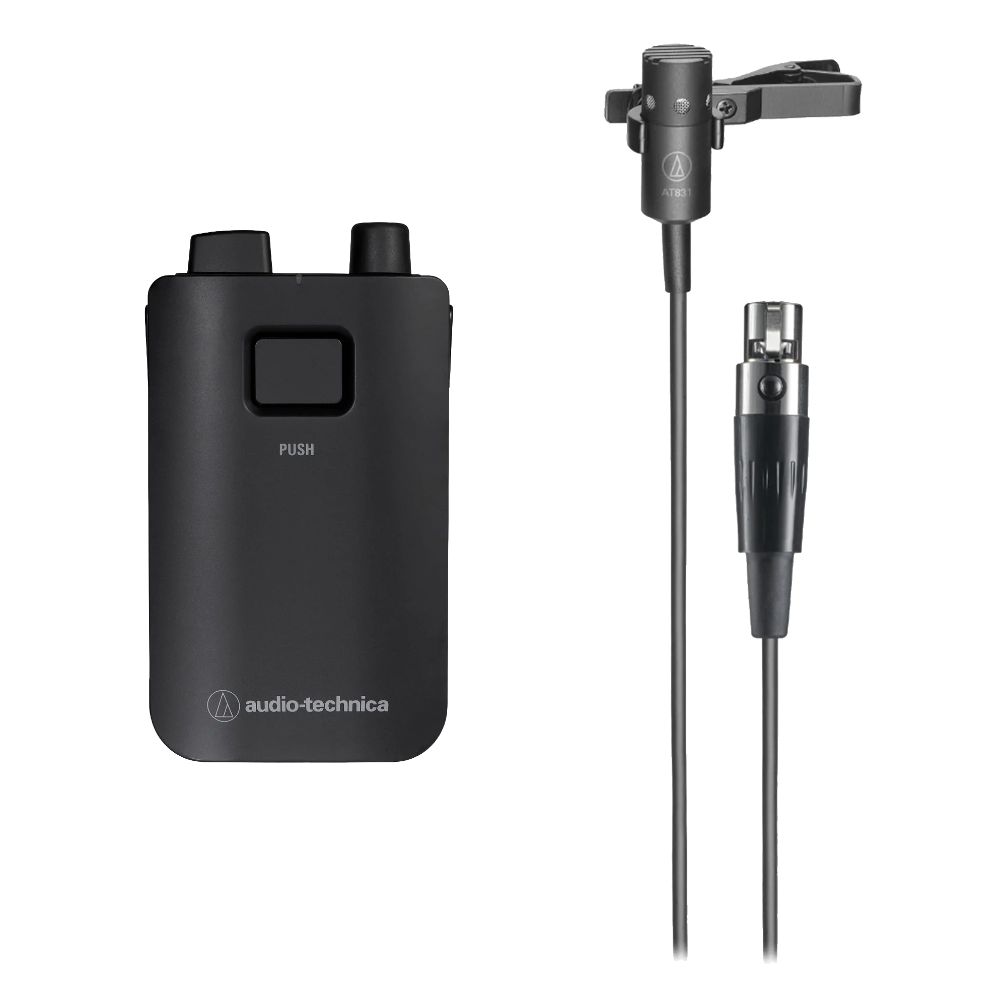 Audio-Technica esw-t4101/831ch TRANSMISOR DE PETACA INALÁMBRICO CON MICRÓFONO DE SOLAPA AT831CH SERIE ESW.