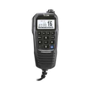 Icom hm195gb Micrófono comando color negro y pantalla en fondo blanco para serie IC-M510, IC-M424G e IC-M605