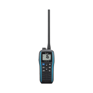 Icom ic-m25evoa Radio portátil marino color azul metálico, 5 W de potencia RF, 0.5 W de salida de audio, flotante, sumergible IPX7, Tx: 156.025-157.425MHz, Rx: 156.050-163.275MHz , incluye batería de 1500mAh, cargador, antena clip y correa de mano