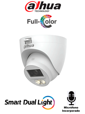 DAHUA DH-HAC-HDW1801TLQN-IL-A-S3 - Cámara Domo 4K/ HDCVI X PLUS/ Iluminador Dual Inteligente/ Micrófono Incorporado/ Angulo de visión de 106°/ Iluminación de hasta 20 mts con IR o Luz Cálida/ WDR real de 120 dB