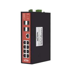 Wi-Tek wipms312gfiv2 Switch Industrial administrable PoE, puerto 1-2 PoE 24/48. puertos 3-8 puertos 802.3 af/at/bt, hasta 60 W