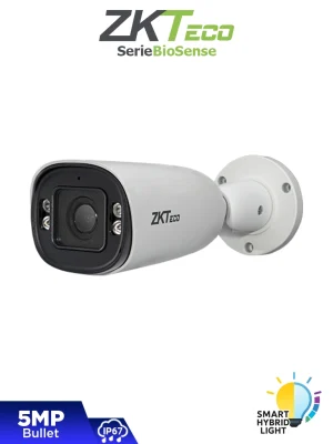 ZKTECO BL-855P48A-S8-S-HL  Cámara IP Bullet Híbrida Inteligente de 5 MP, Serie BioSense, Lente Motorizado 2.812 mm, Video Analítico IVA, Visión nocturna híbrida: IR 80 m / Luz blanca 30 m, MicroSD 256 GB, PoE, IP67 y Carcasa Metálica