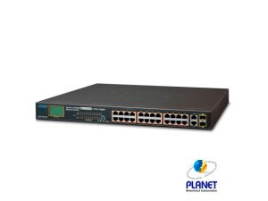 Planet fgsw-2622vhp SWITCH NO ADMINISTRABLE / PLANET FGSW-2622VHP / 24 PUERTOS RJ45 10/100 MBPS CON ALIMENTACION POE 802.3AT / 2 PUERTOS COMBO RJ45 / SFP 10/100/1000 MPBS / RECINTO DE METAL / MONTAJE EN RACK / 300W PRESUPUESTO POE / DISPLAY LCD.