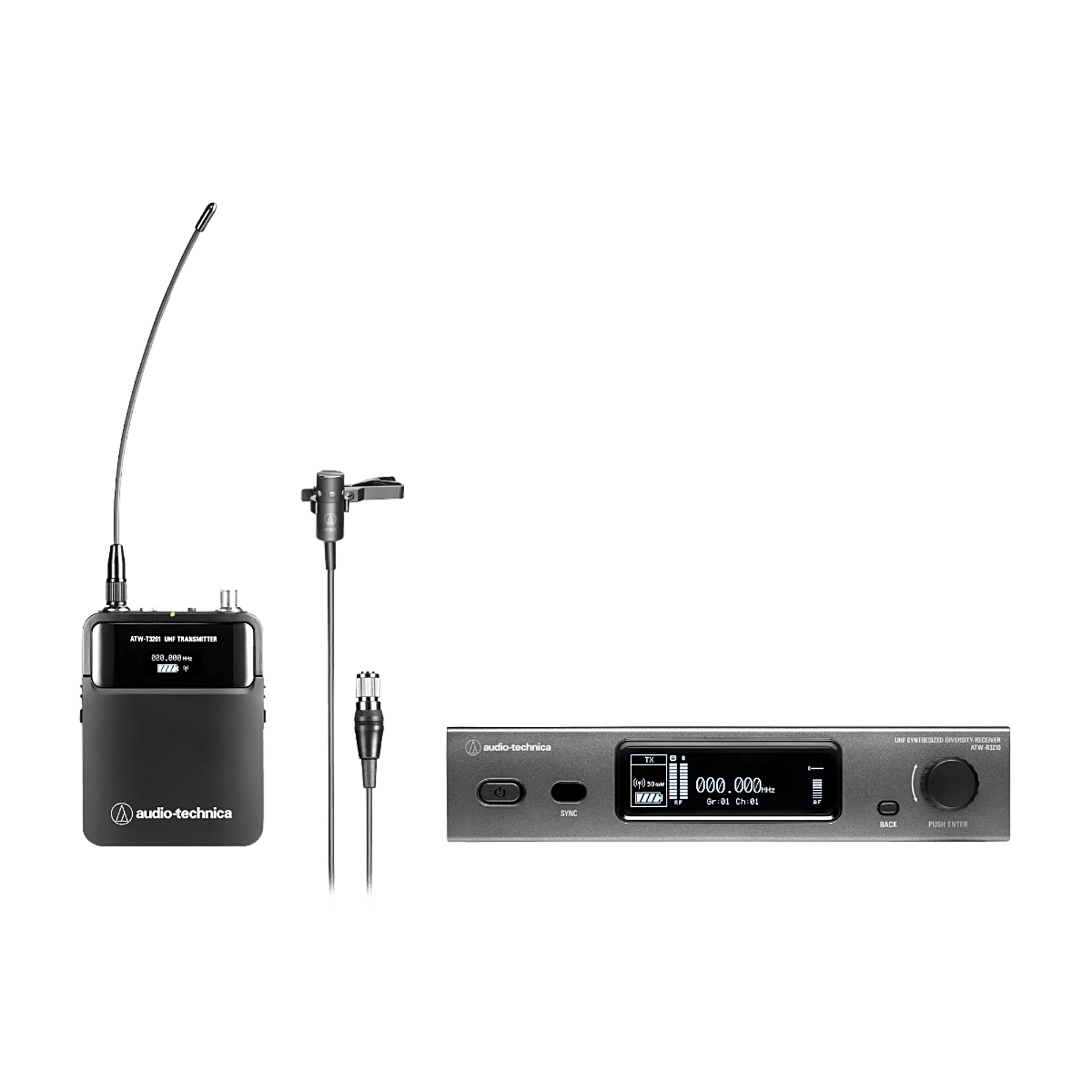 Audio-Technica atw-3211/831de2 Sistema Inalámbrico | Banda DE2 | 40 Canales Simultáneos | Alcance 100 m (328 ft) | Receptor True Diversity | Transmisor Body-Pack con Micrófono Lavalier