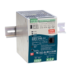 Meanwell drs24012 Fuente de Poder Industrial de 240W con Cargador de Baterías, salida 12Vcc, 20A, para montaje Riel Din