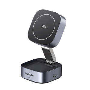 Ugreen 35316 Cargador Inalámbrico 2 en 1 25W / Tecnología Magnética Qi 2 / 15W para Teléfono + 5W para Auriculares / Puerto USB-C 5W / Protecciones Múltiples / Cable USB-C Incluido