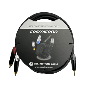 Cosmiconn cmc220astp2rm10ybg1 Cable 3.5mm a 2 RCA, conectores negros, con diferenciador de blanco y rojo en RCA MT380-RD - MT380-WH - MTP3C-BG, length 10m