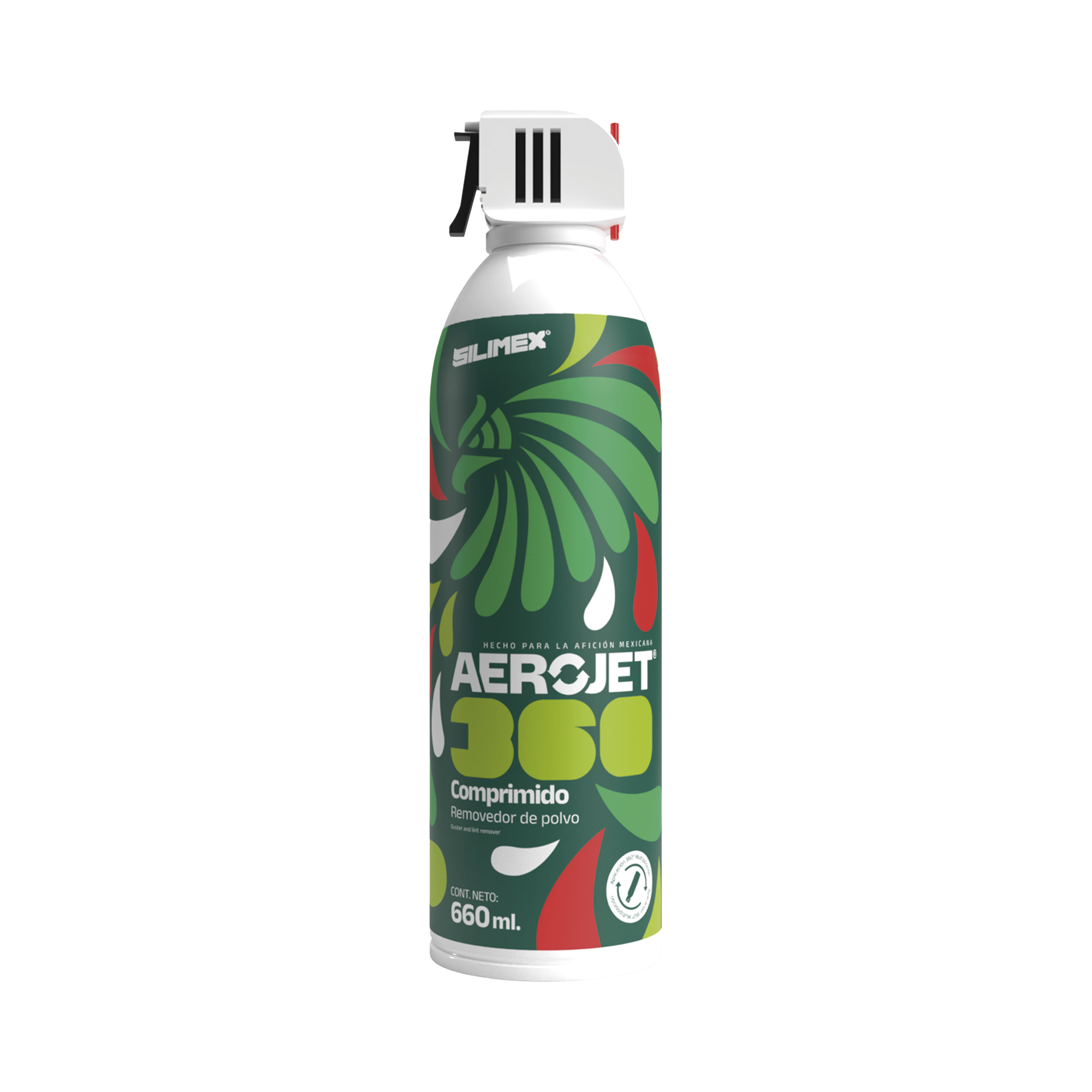 Silimex aerojet360-mex Removedor de polvo y residuos (aire comprimido) con aplicación 360º para limpieza de equipos electrónicos, válvula anti-estallamiento, 660 ml