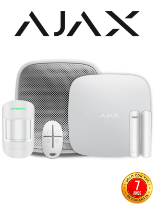 AJAX KIT BASIC EXT - Panel de alarma Hub 4G conexión ETHERNET con 1 ranura 4G color Blanco / APP AJAX PRO iOS y Android , 1 sensor de movimiento, 1 detector para puerta o ventana, 1 control remoto y una sirena EXTERIOR inalámbrica