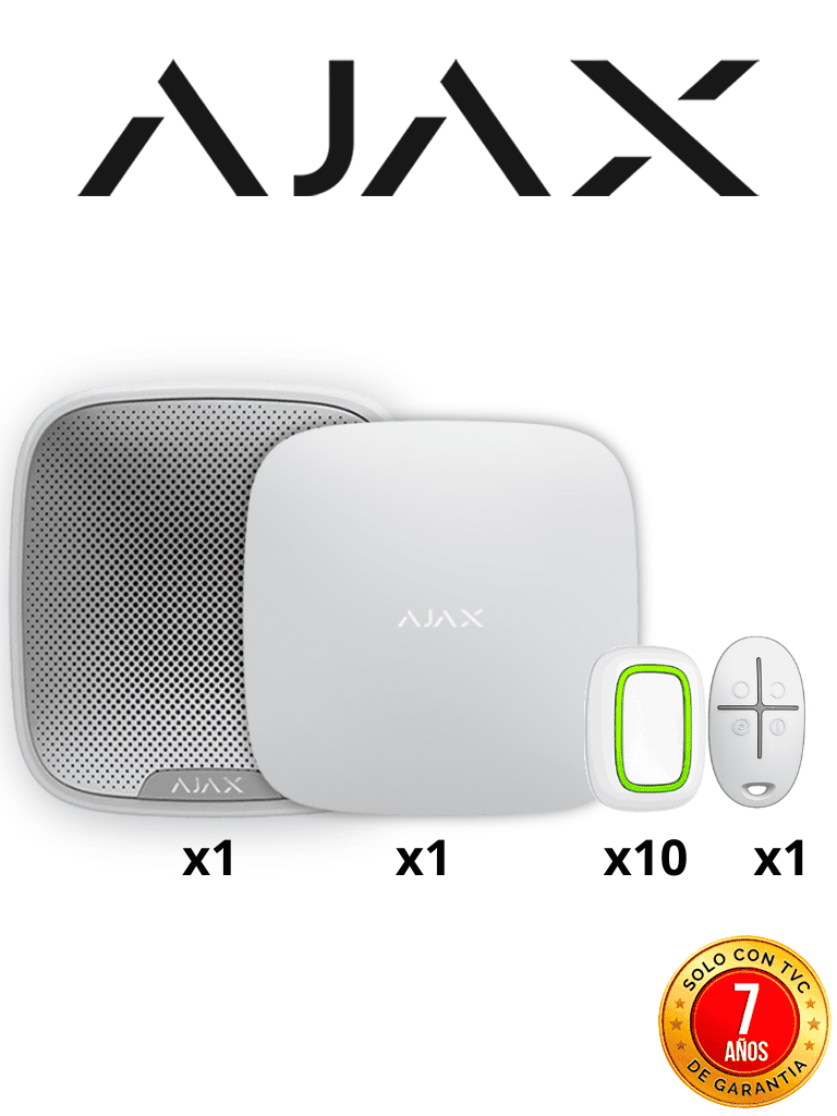 AJAX KIT ALARMA VECINAL W - Panel Hub4G conexión Ethernet y una ranura 4G LTE / APP AJAX PRO iOS y Android , 10 Botones Inalámbricos ,1 control remoto y una sirena EXTERIOR inalámbrica #RESIDENCIAL