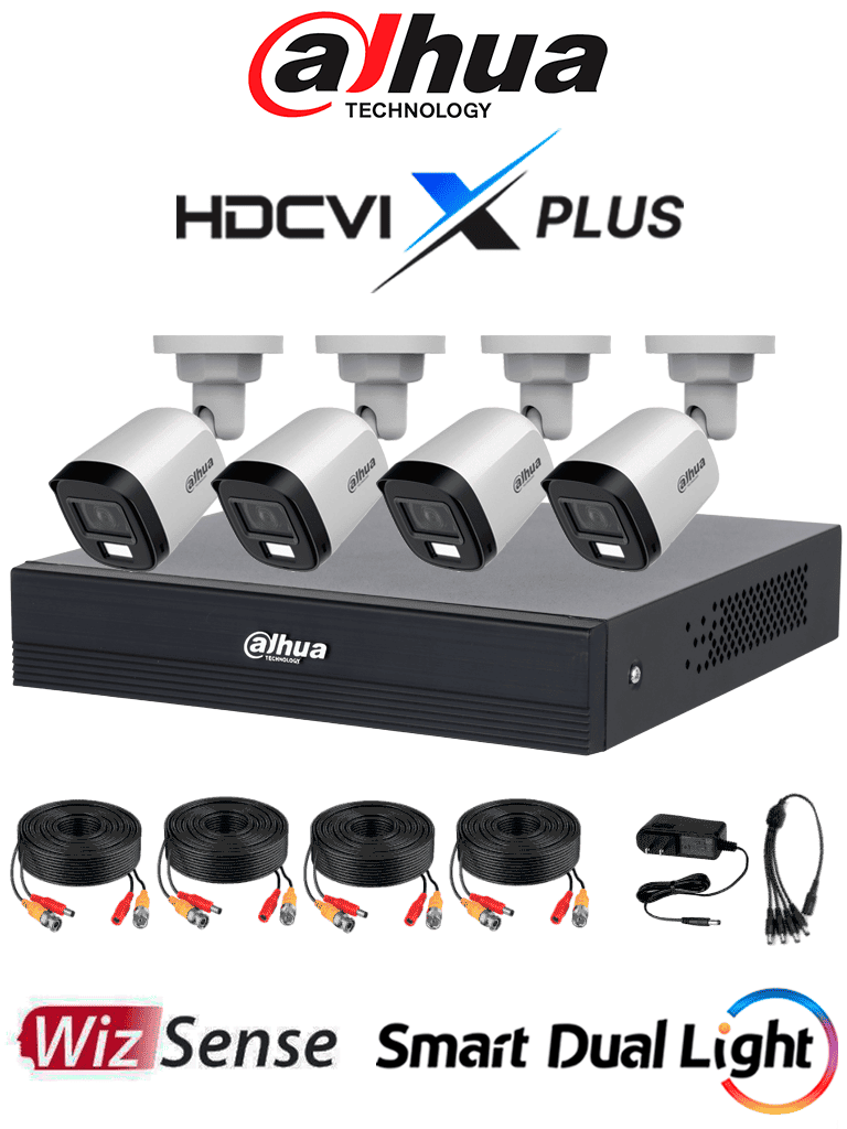 DAHUA DHI-KIT/XVR1B04-I/T/4-B2A21N-U-IL-A-0280B - Kit 4 Canales 2 MP/ DVR Cooper-U WizSense con IA/ Cámaras B2A21N-U-IL-A/ Hasta 5 Canales IP Max 20Mbps/ Soporta HDCVI & AHD & TVI & CVBS/ Metálica/ Cámara con Iluminador Dual Inteligente/ #CooperU #CKITS