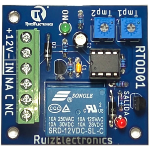 Ruiz Electronics rtod01 Tarjeta Temporizadora RTOD01 / Retardo 0-60 segundos / Duración 0-60 segundos / Alimentación 12VDC / Salida Relevador NA-NC-C / Indicadores LED