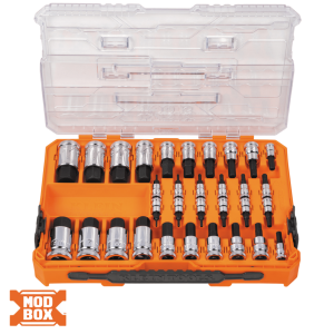 Klein Tools 65233-hex Juego de Dados Moleteados / SAE-Métrico-Hex-Torx® / 13 Piezas por Set / Acabado Moleteado para Mejor Agarre / Marcado en Relieve / Incluye Llaves Cuadradas