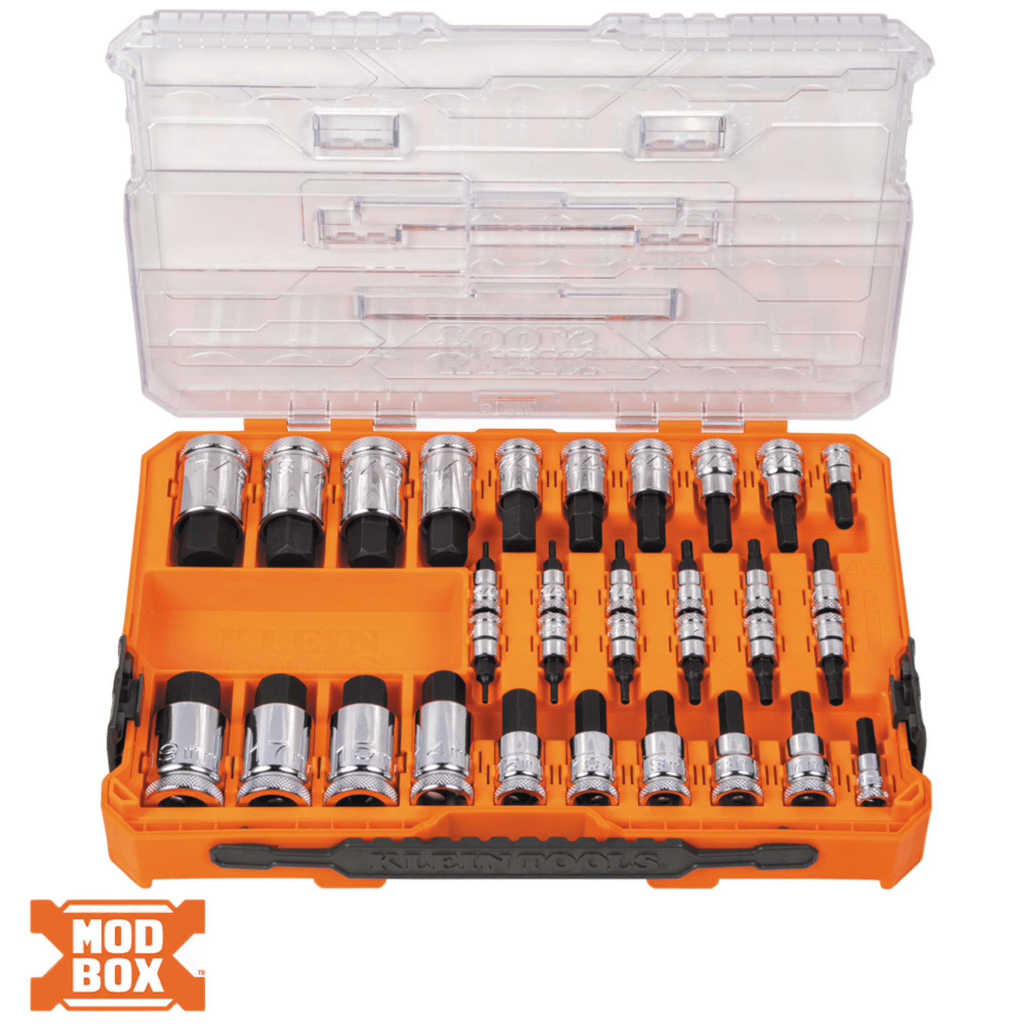 Klein Tools 65233-hex Juego de Dados Moleteados / SAE-Métrico-Hex-Torx® / 13 Piezas por Set / Acabado Moleteado para Mejor Agarre / Marcado en Relieve / Incluye Llaves Cuadradas