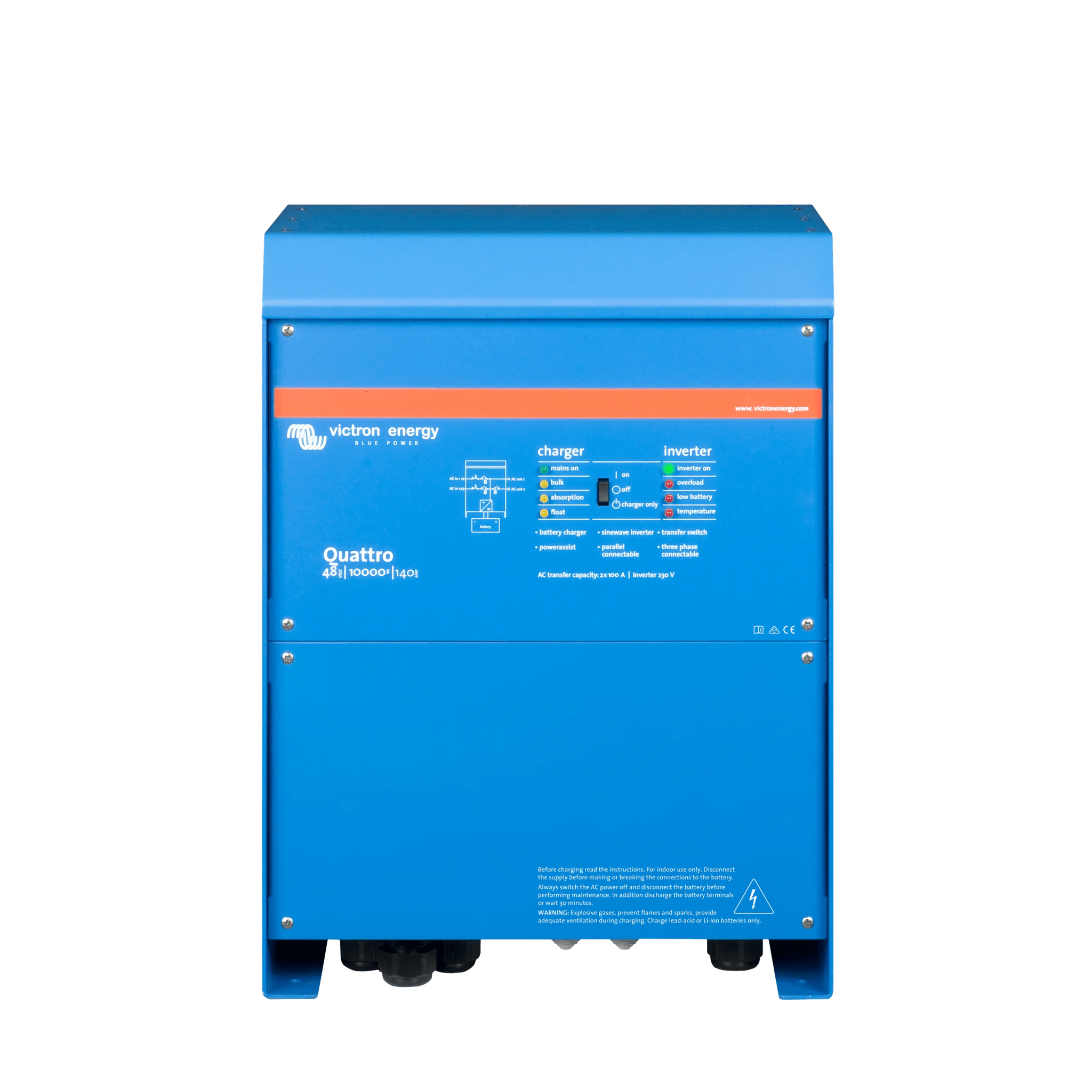 Victron Energy qt48/10000/230v Quattro 48/10000/140-100/100 230V / Inversor Cargador de Onda Pura / Entrada 48 Vcc / Salida 8000 W 230 Vca 60 Hz (L-N)