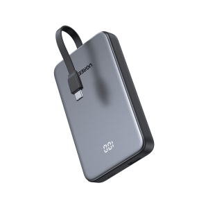 Ugreen 75161b Power Bank 10000mAh con Cable Integrado 20W / Puerto USB-C PD3.0 PPS / Puerto USB-A SCP 22.5W / Batería Polímero Litio / Protecciones Múltiples / Indicador Digital / Material V-0
